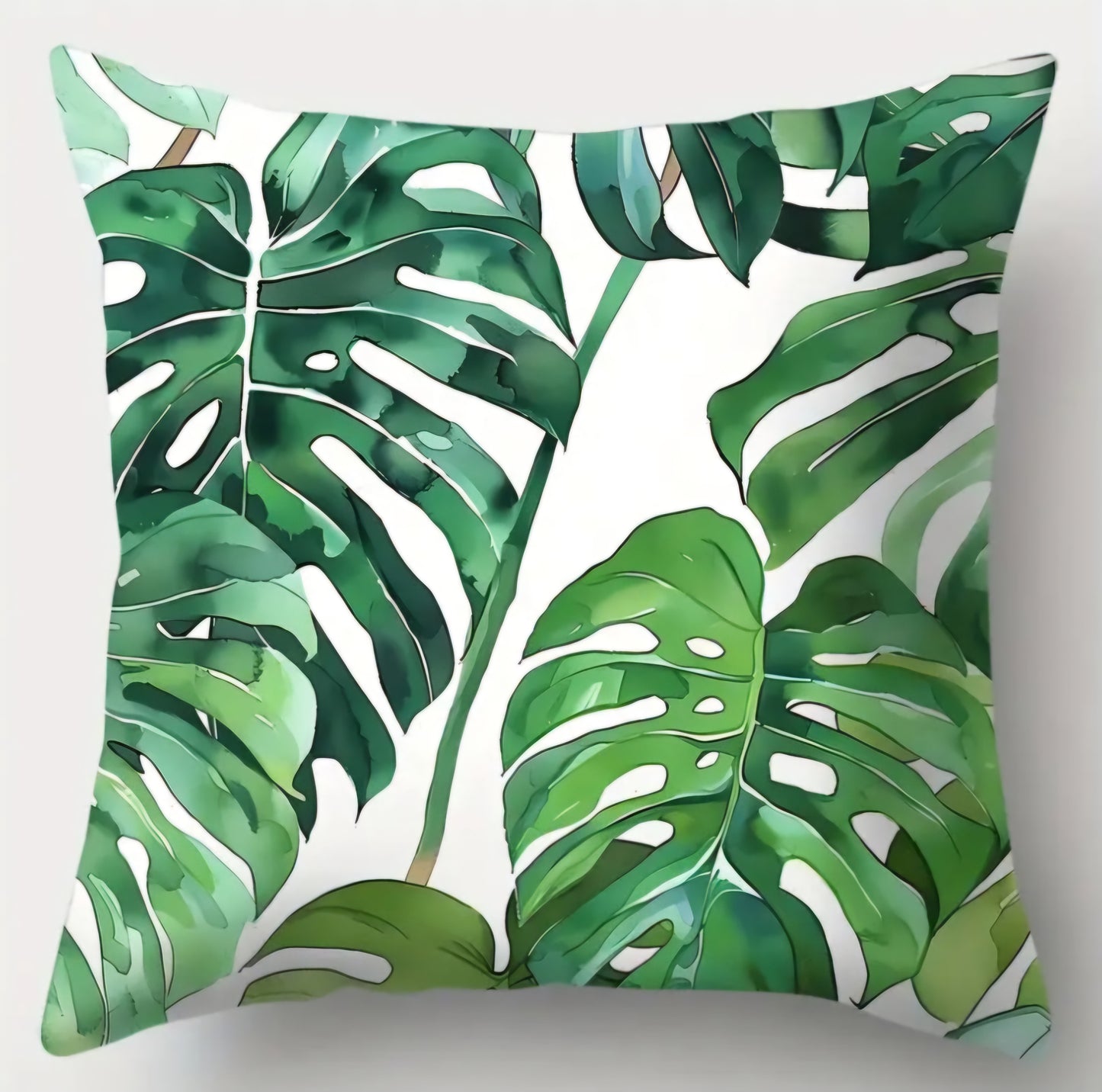 HOUSSES DE COUSSINS VERTES MONSTERA 45x45 • 4 PIÈCES
