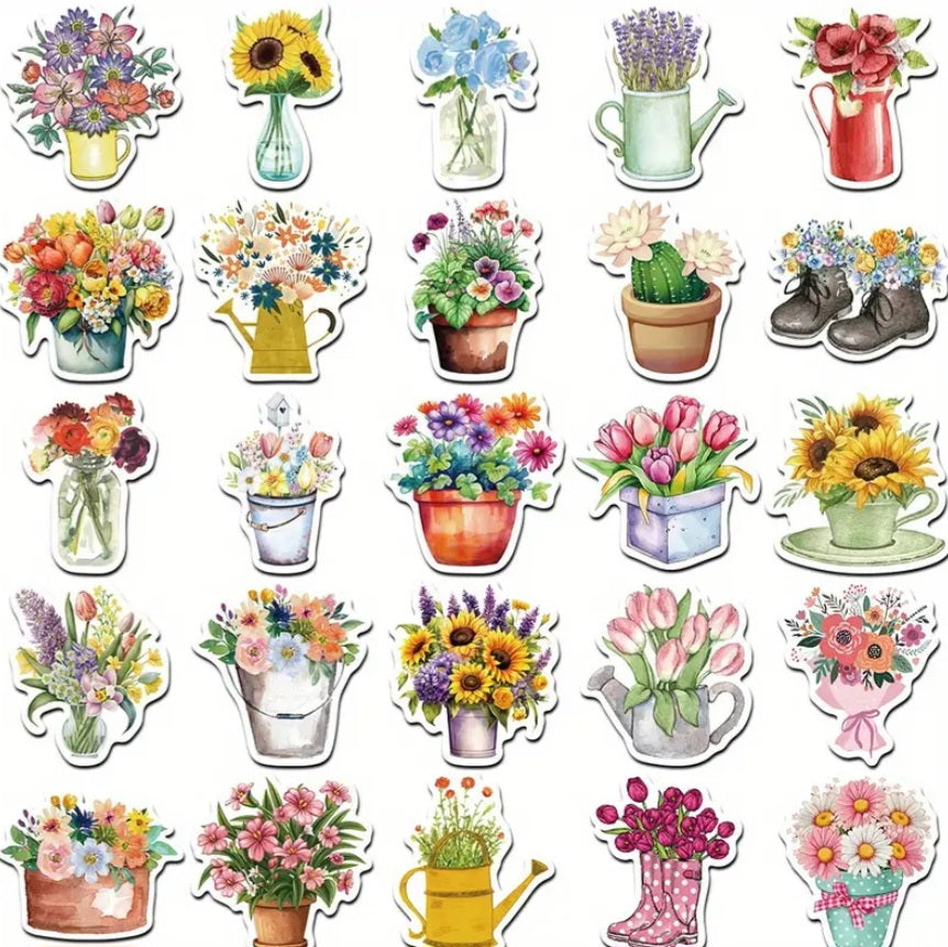 50 autocollants FLEURS et BOUQUETS