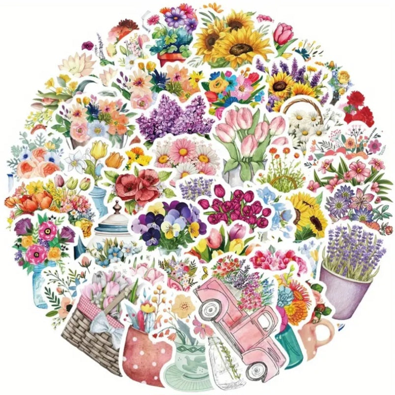 50 autocollants FLEURS et BOUQUETS